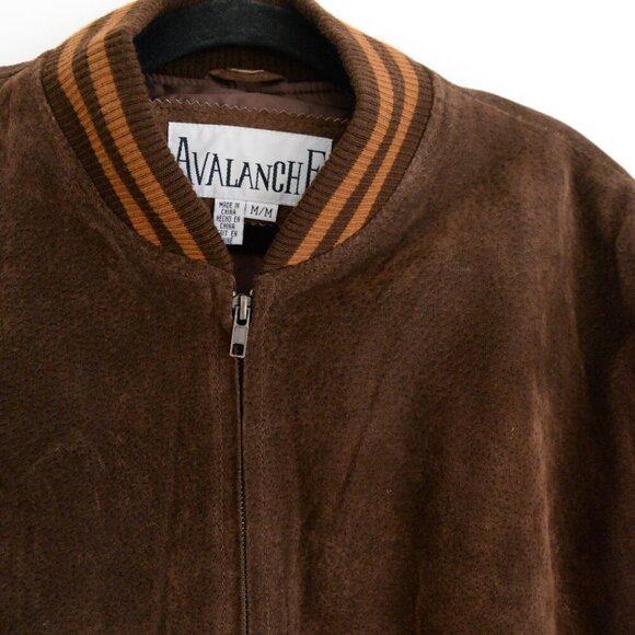 Vintage Avalanche Brown Tan 100% Suede Leather Lined ZipUp Bomber Varsity Jacket - Picture 12 of 16